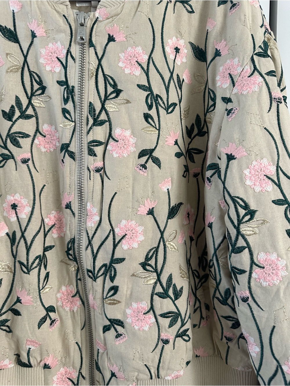 Anthropologie Avec Les Filles Cream Pink Floral Bomber Jacket Size XL - Picture 5 of 8